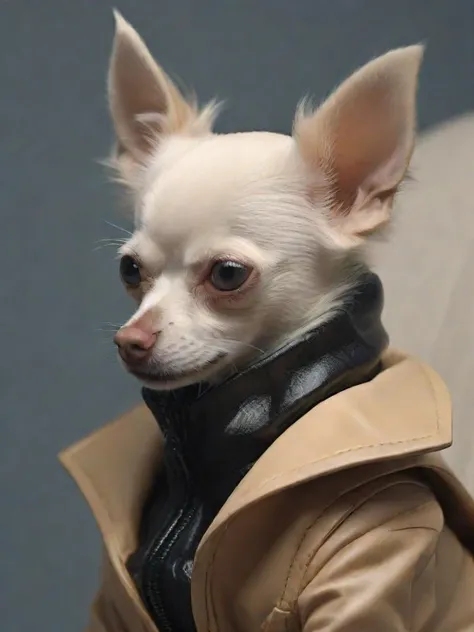 Minimalist style chihuahua dog, cyberpunk wear cheeks . Simple, clean, uncluttered, modern, elegant