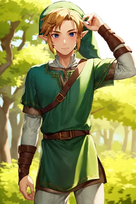 masterpiece, best_quality, 1boy, solo, link, the legend of zelda, tunic, hat,
