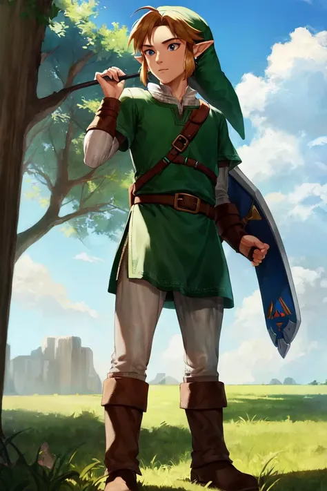 masterpiece, best_quality, 1boy, solo, link, the legend of zelda, tunic, hat,