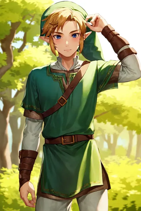 masterpiece, best_quality, 1boy, solo, link, the legend of zelda, tunic, hat,
