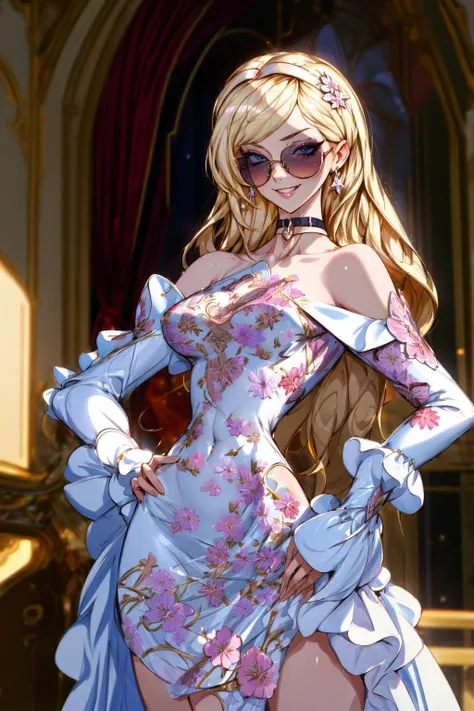 Masterpiece, absurdres,HDR,8k,best quality, ((beautifully detailed eyes and face)),beautiful blonde Nadia with a choker and sunglasses,Haute_Couture, designer dress, woman wearing a Haute_Couture dress,navel cutout,floral embroidery,cowboy shot, hand on hip, smile, grin
<lora:Haute_Couturev2:0.775> <lora:Nadia_anime:0.35> <lora:add_detail:1> <lora:zeronis:0.25>