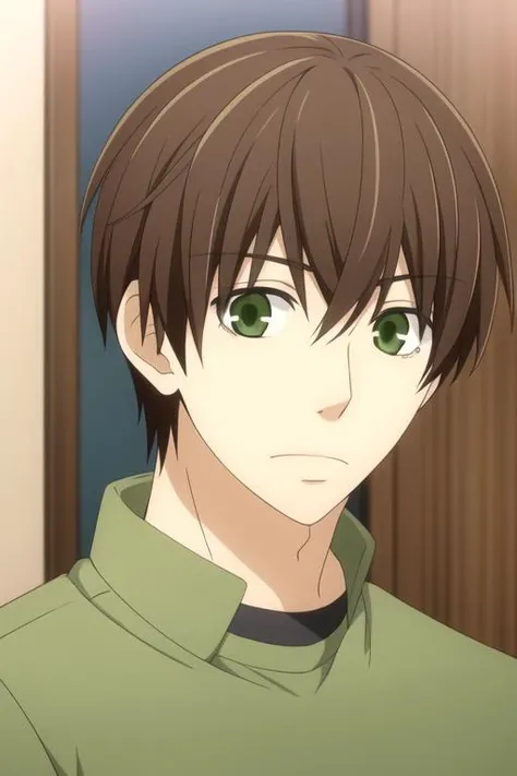 masterpiece, best quality, game cg, 1boy, solo, male focus, looking at viewer, upper body, depth of field, , , <lora:ritsu_onodera:0.66>, ritsu_onodera, brown hair, green eyes