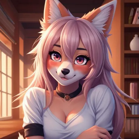 cute anthro furry fox girl, female, beauty, blush, hi res, sharp, clear, high resolution, detailed background