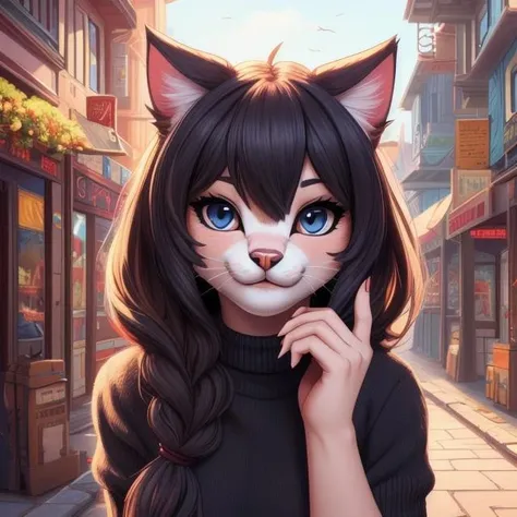 image of anthro cat girl, female, furry, beauty, cute, adorable, hi res, sharp, detailed background