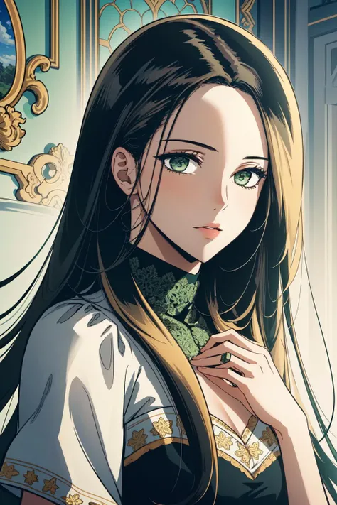 (masterpiece, best quality), intricate details,
1girl, <lora:AltairDB:0.8> altairdb, very long hair, (green eyes:1.4), (black hair:1.4),