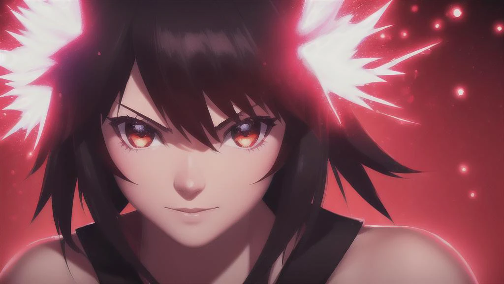 ((1girl)), ryuko matoi,  warm light, particles, magic, head shot