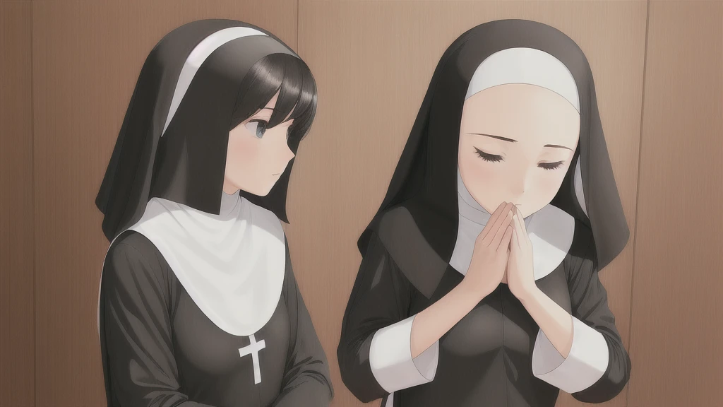 ((1girl)), nun outfit, praying, (2d)