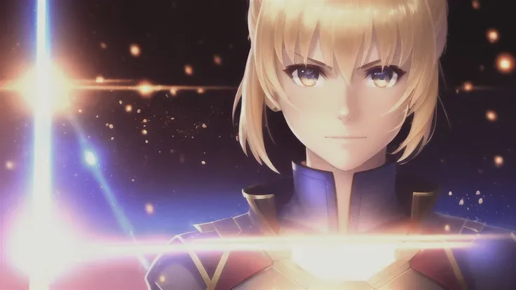 ((1girl)), saber, fate series,  warm light, particles, magic, glowing, head shot