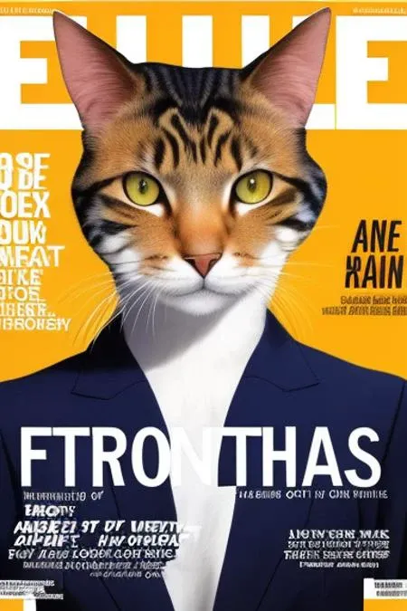a portrait of a cat, a magazine cover,fake cover