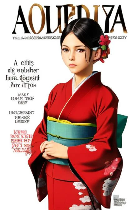 a girl in a red kimono, a magazine cover