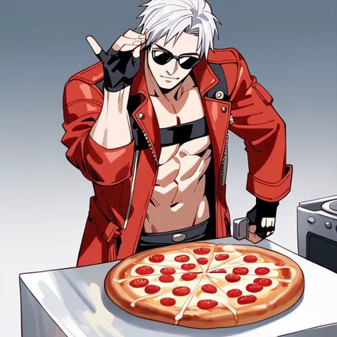 score_9, score_8_up, score_7_up, solo, anime screencap style, salt bae meme, standing in front of a pizza, pinching salt on pizza, in a kitchen setting, detailed background, <lora:dmc3_dante_ponyXL:0.65> dmc3dante, red coat, bandeau, 1boy, male focus, fingerless gloves, abs, open clothes <lora:SaltBaeMeme_XLPD_CAME:0.75> saltbaememe, solo, sunglasses, simple background
