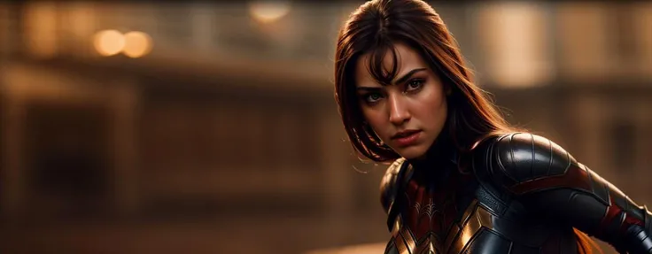 cinematic film still <hypernet:bannerartv1_v10:1> spiderwoman with armour suit art by artgerm . shallow depth of field, vignette, highly detailed, high budget, bokeh, cinemascope, moody, epic, gorgeous, film grain, grainy