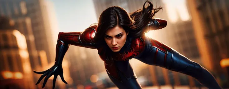 cinematic film still <hypernet:bannerartv1_v10:1> spiderwoman with armour suit art by artgerm . shallow depth of field, vignette, highly detailed, high budget, bokeh, cinemascope, moody, epic, gorgeous, film grain, grainy