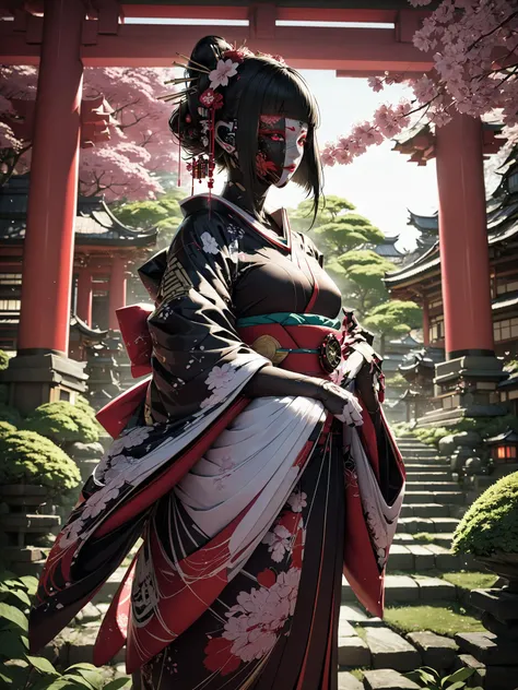 cinematic shot, dramatic lighting, zavy-cbrpnk woman wearing a (kimono:1.2) in a lush temple garden, cherry blossoms, (faceplate:1.4), depth of field, dynamic pose, geisha, <lora:zavy-cbrpnk-sdxl:1>, (masterpiece:1.2), best quality, (hyperdetailed, highest detailed:1.2), high resolution textures
