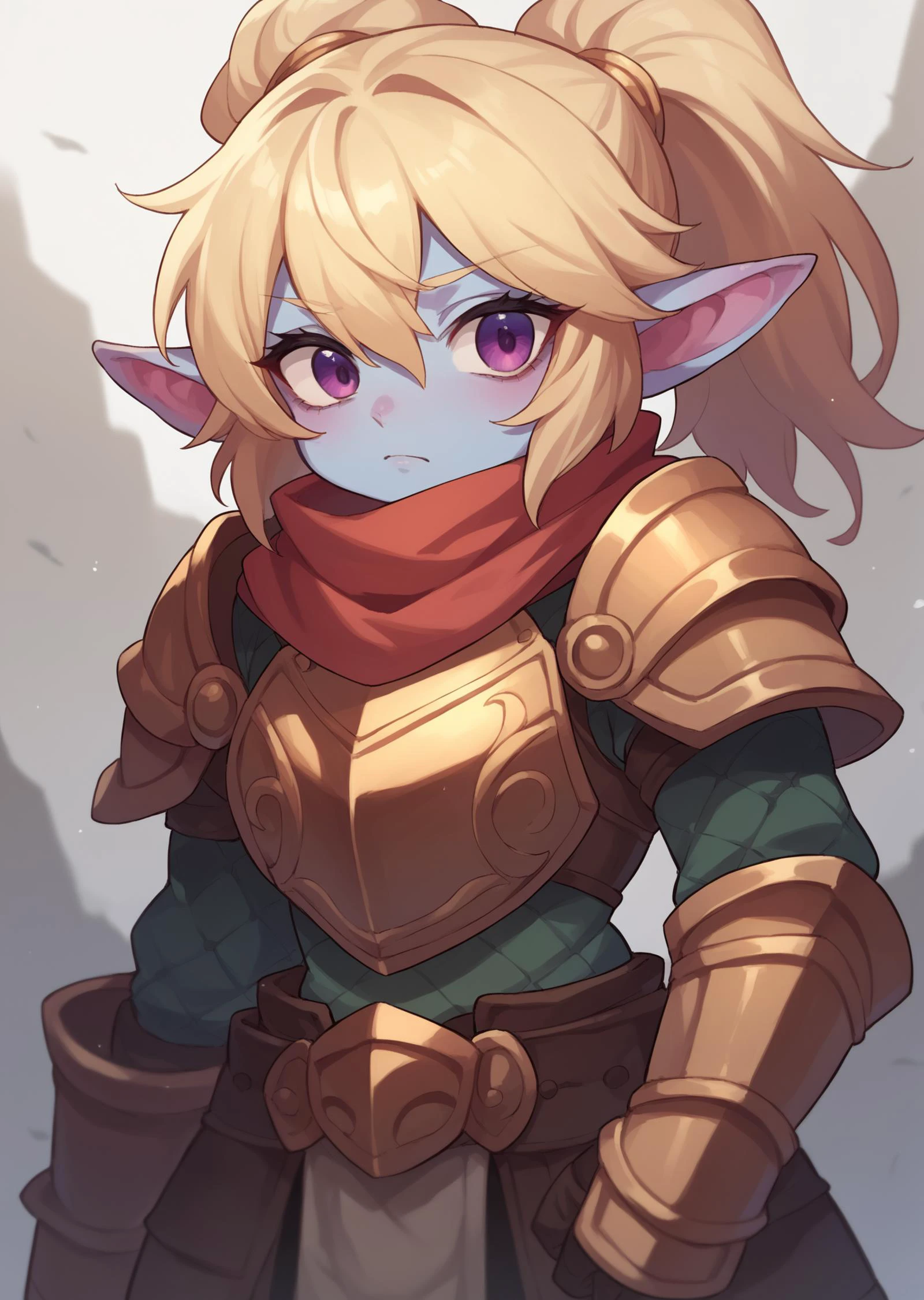 score_9, score_8_up, score_7_up, score_6_up, source_anime,
1girl, solo, <lora:PoppyLolV1:1>, poppylol, colored skin, blonde_hair, purple_eyes, poparmour, armor, scarf,