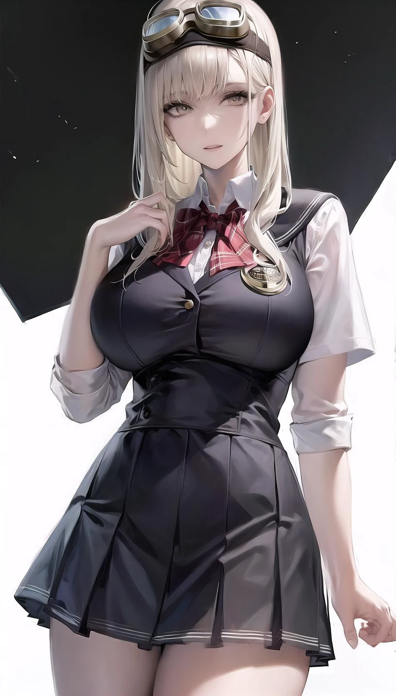 goggles,
(school uniform:1.28),
lady,mature female, cowboy shot,
(white background, simple background:1.18),
highres,official art,original,masterpiece,best quality,
(large breasts),
<lora:Vanilla:0.8>