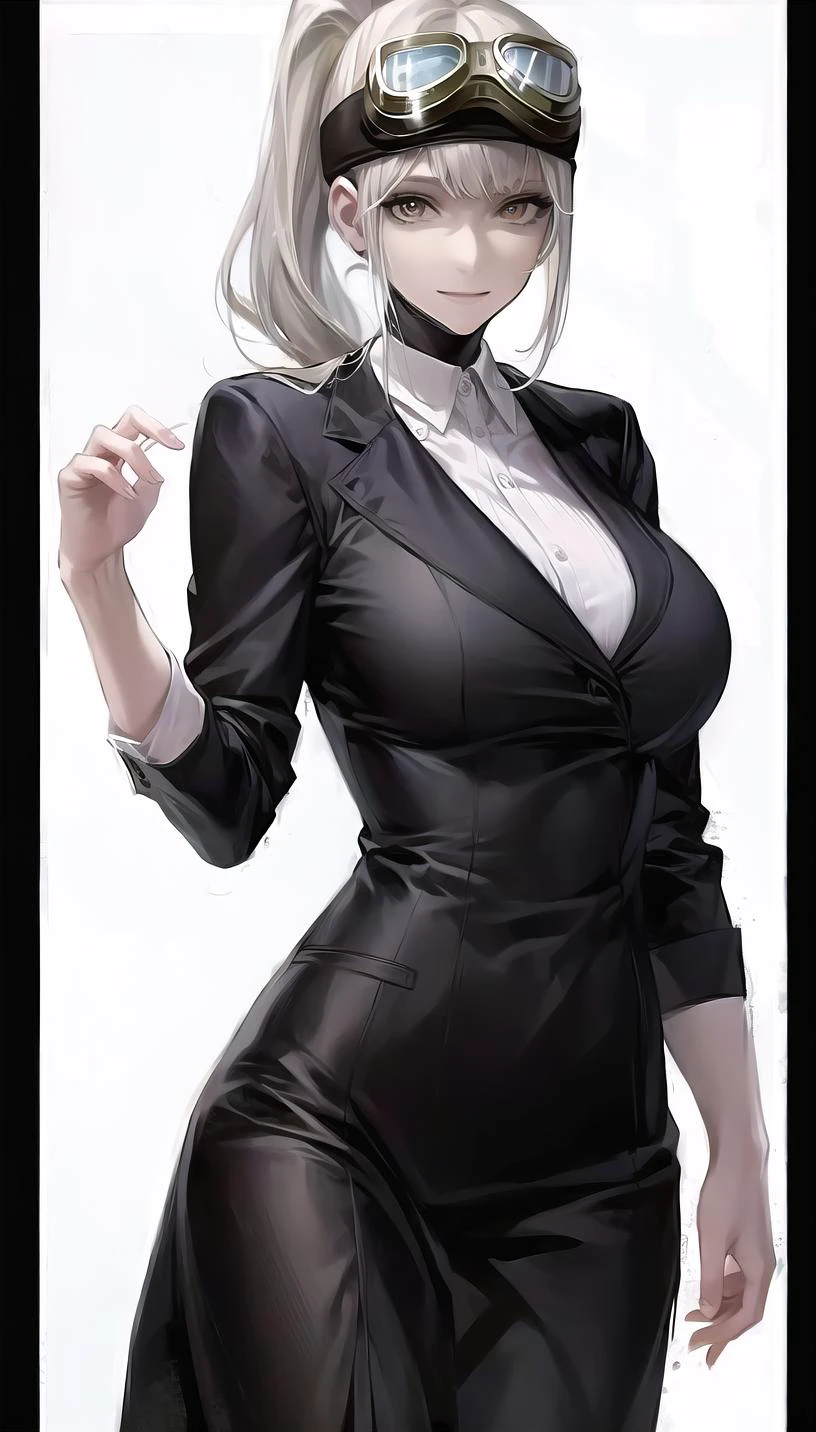 goggles,
(formal:1.28),
light smile, closed mouth,
lady,mature female, cowboy shot,
(white background, simple background:1.18),
highres,official art,original,masterpiece,best quality,
(large breasts),
<lora:Vanilla:1>
