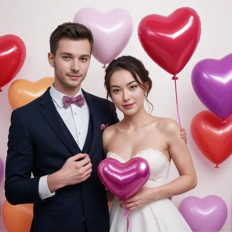 <lora:BalloonsHeart:0.4>, masterpierce, romance, couple male and female, hearts, beautiful balloons