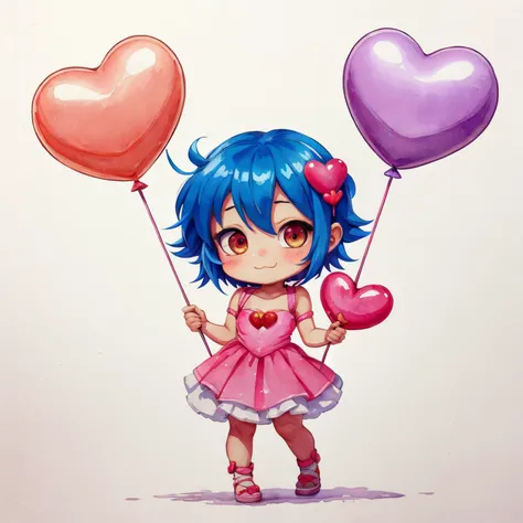 A cute little cupid holding a heart with an arrow in it, Chibi, watercolor, cute, adorable, 8k, vibrant, fun, Balloons, psychedelic, anime, maximalist, hyperdetailed, trending on ArtStation <lora:BalloonsHeart:0.4>