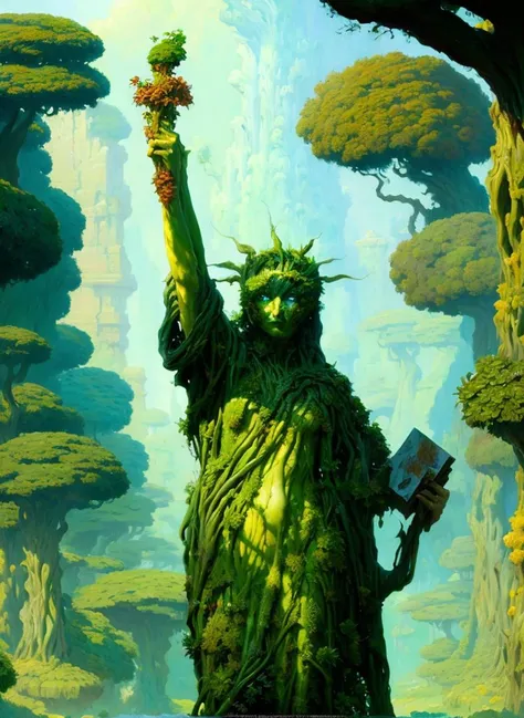 painting of a leafskin man with green skin, masterpiece, high quality, detailed, trending on artstation