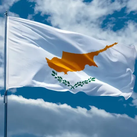 the flag of cyprus is flying in the sky, CyprusFlag, Hyperrealistic, Hyperdetailed,, realistic, masterpiece, best quality, ultra realistic, High Detail,<lora:AsiaFlags01-000002:1> ,