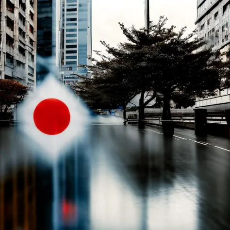 the Japan flag,JapanFlag,Hyperrealistic,Hyperdetailed,realistic,masterpiece,best quality,ultra realistic,High Detail,<lora:AsiaFlags01-000002:1>,Cinematic Lighting,in winter,rain,rainy days,cloudy,city,cityscape,street,