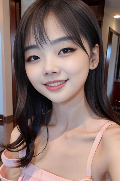 (RAW high resolution photo of a beautiful Ulzzang Chinese woman from instagram.com:1.2) and (upper body) and (medium close shot:1.2) and <lora:sd-No.217-000006:0.85> and best quality and masterpiece and realistic and photo-realistic and She takes a selfie in her favorite outfit and Smiling naturally and Moles on the face