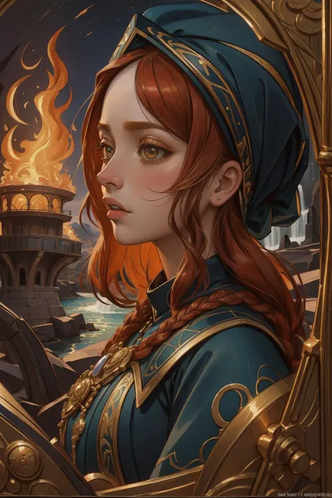 1girl, 8k Cinematic still, concept art, extreme wide shot of a Deteriorating Vile Islamic ([Rope Bridge|Event horizon]:1.3) , it is forged by Versace, it is covered in Fire, from inside of a Stunning Niagara Falls, Annoyed woods and cityscape, at Overcast, shallow depth of field, Cozy, Qajar Art, spotlight, Depth of field 100mm, Hypersaturated, rich color, Kintsugi, highly detailed, High quality, (stylized by Filippino Lippi:1.2) , (Vilhelm Hammershoi:1.1) , close-up