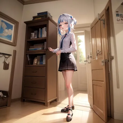 masterpiece,best quality,extremely clear 8k wallpaper,sidelighting,1girl,gawr gura,<lora:Gawr Gura:1>,standing,figure four sitting,frohawk