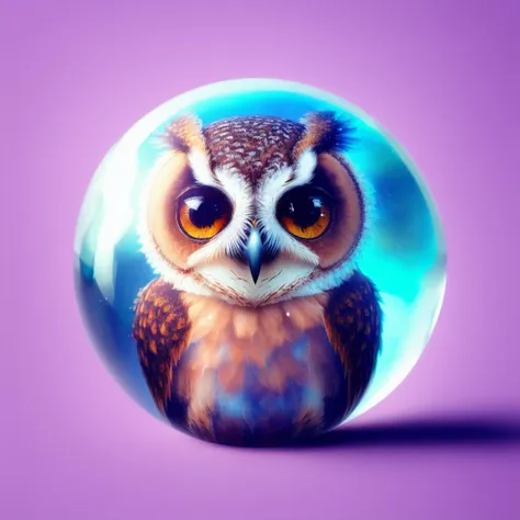 A cute adorable baby owl made of crystal ball with low poly eye's highly detailed intricated concept art trending artstation 8k