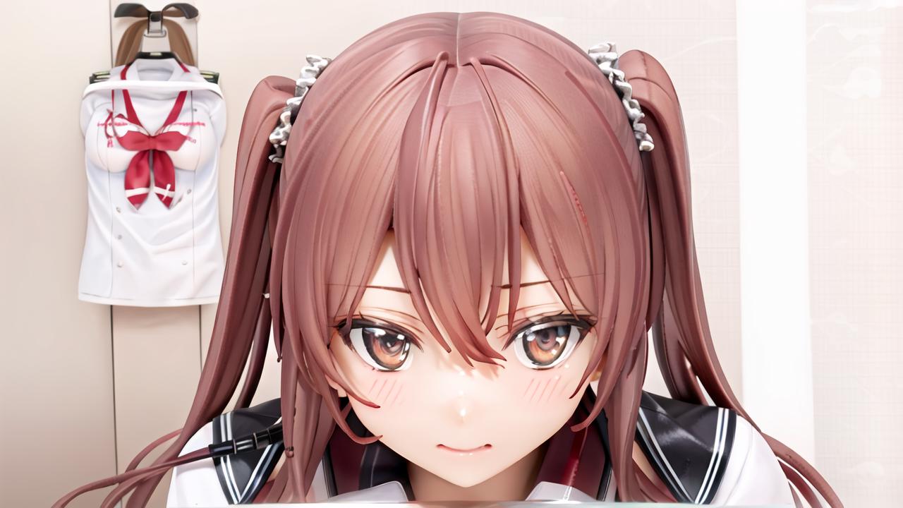 Anime girl with long hair and a bow in front of a laptop - SeaArt AI