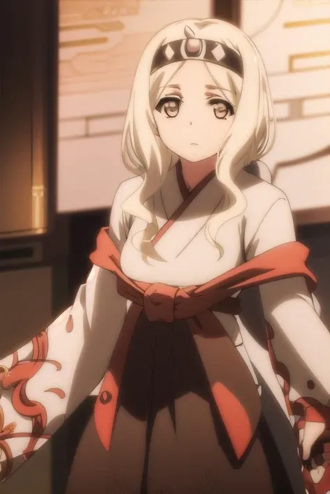 utawarerumonohonoka, <lora:utawarerumono honoka s2-lora-nochekaiser:1>,
honoka, long hair, blonde hair, (brown eyes:1.5), wavy hair,
BREAK long sleeves, hairband, japanese clothes, wide sleeves, kimono, headband, hakama, miko, horn,
BREAK outdoors,
BREAK looking at viewer, (cowboy shot:1.5),
BREAK <lyco:GoodHands-beta2:1>, (masterpiece:1.2), best quality, high resolution, unity 8k wallpaper, (illustration:0.8), (beautiful detailed eyes:1.6), extremely detailed face, perfect lighting, extremely detailed CG, (perfect hands, perfect anatomy),