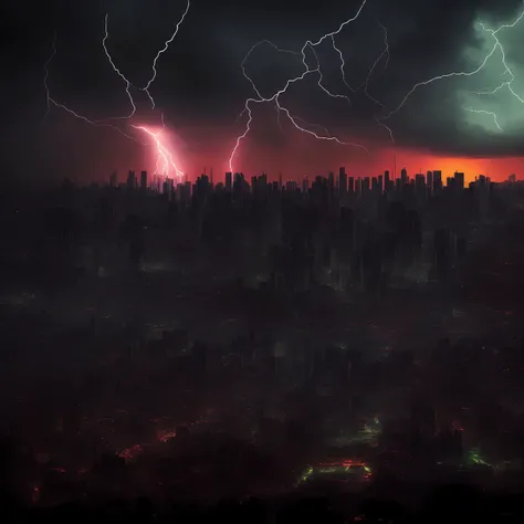 apocalypse, meteor shower, burning meteors destroy a dilapidated metropolis, burning buildings, a lot of neon signs, cinematic