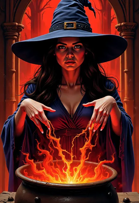 positiv Clip L:
  an award-winning comic book style, (lineart:1.4),  a beautiful witch stirring her bubbling cauldron,  featuring a sinister atmosphere,  ominous red hue,  8k,  style of Frank Frazetta a young woman with ((long hair))    
positiv Clip G:
  an award-winning comic book style, (lineart:1.4),  a beautiful witch stirring her bubbling cauldron,  featuring a sinister atmosphere,  ominous red hue,  8k,  style of Frank Frazetta a young woman with ((long hair))