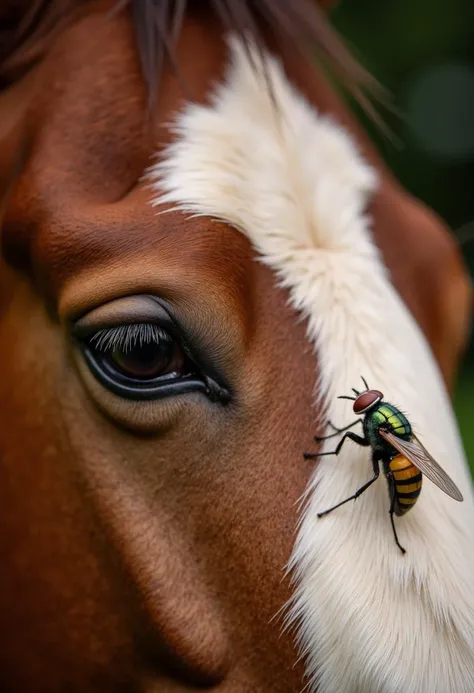 a micro extreme close-up of a horsefly on the back of a horse, Olympus M.Zuiko Digital 25mm f/1.8