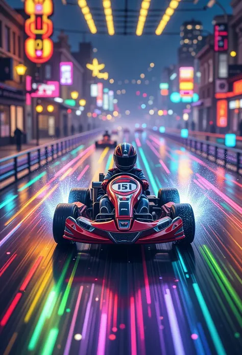 In a whimsically Sci-fi scene, a digital Michael Weatherly Kart race on a rainbow road materializes in a tilt-shift photograph. The main subject is a Fatigued Whitney Cummings Kart with glitching pixels, racing through a miniature electric color Road. The image, a digital painting, captures Prometheus Kart in exhilarating detail, its Airy colors and magical motion fabulous colors amidst Fascinating Fierce wisps of code. The high quality of the image reveals Tactile details of the kart's pixelated essence, creating a thrilling and deep blue visual experience. (Airy:1.2) , 8K, perfect symmetry, UHD, ultra Devoutness, best quality, best embroidery, best artist, Charming edges, Flowing textures, full view, Intricate lighting, visually creative, perfect composition, trending on behance