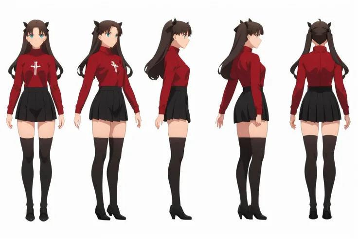 (GENERAL:0), highres, masterpiece, 1girl, solo, standing,
(VIEWS:0), charturnerv2:0.5, full body character turnaround of 1lady,
Multiple views of the same character in the same outfit, <lora:mw_charturn3:0.2>, (simple background, white background:1.3), multiple views, side view, back view, front view,
<lora:CharTurn_v4:0.5>
<lora:clothTurn_v1:0.1>
<lora:CSCharTurn_v3:0.1>
<lora:Two-dimensional:.1>
Multi-view, rear view, concept art, character painting, two-dimensional culture,
<lora:Triple view:0.1>
<lora:noline:0.38>
<lora:spiderverse_style_offset:.1>
<lora:botw_style_offset:.1>
<lora:cyberpunk_edgerunners_offset:.1>
<lora:arcane_offset:.1>
<lora:rin tohsaka ubw-lyco-nochekaiser:.5>
rin tohsaka, aqua eyes, (black hair:1.2), hair ribbon, long hair, ribbon, sidelocks, two side up, (parted bangs:1.5),
black skirt, black thighhighs, long sleeves, miniskirt, pleated skirt, red sweater, skirt, sweater, thighhighs, turtleneck,
<lora:tohsaka_scarxzys:.5>
rin, blue eyes, brown hair, long hair, two side up, parted bangs, black hair ribbon
red sweater, long sleeves, turtleneck, cross print, black skirt, pleated skirt, miniskirt, black thighhighs