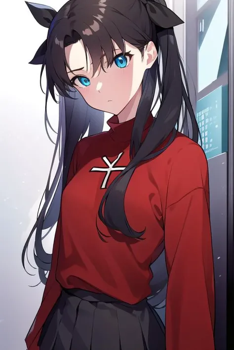 rintohsaka, <lyco:rintohsaka-LYCORIStest:1>, rin tohsaka, aqua eyes, black hair, hair ribbon, long hair, ribbon, sidelocks, two side up,
BREAK black skirt, black thighhighs, long sleeves, miniskirt, pleated skirt, red sweater, skirt, sweater, thighhighs, turtleneck,
BREAK outside, city,
BREAK looking at viewer, BREAK <lora:GoodHands-vanilla:1>, (masterpiece:1.2), best quality, high resolution, unity 8k wallpaper, (illustration:0.8), (beautiful detailed eyes:1.6), extremely detailed face, perfect lighting, extremely detailed CG, (perfect hands, perfect anatomy),