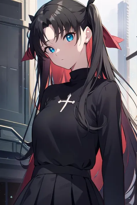 rintohsaka, <lyco:rintohsaka-LYCORIStest:1>, rin tohsaka, aqua eyes, black hair, hair ribbon, long hair, ribbon, sidelocks, two side up,
BREAK black skirt, black thighhighs, long sleeves, miniskirt, pleated skirt, red sweater, skirt, sweater, thighhighs, turtleneck,
BREAK outside, city,
BREAK looking at viewer, BREAK <lora:GoodHands-vanilla:1>, (masterpiece:1.2), best quality, high resolution, unity 8k wallpaper, (illustration:0.8), (beautiful detailed eyes:1.6), extremely detailed face, perfect lighting, extremely detailed CG, (perfect hands, perfect anatomy),