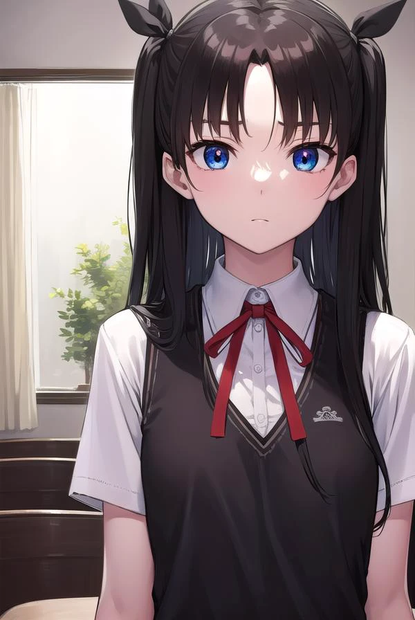 rintohsaka, <lyco:rintohsaka-lyco-nochekaiser:1>,
rin tohsaka, aqua eyes, (black hair:1.5), hair ribbon, long hair, ribbon, sidelocks, two side up,
BREAK (brown sweater vest:1.2), collared shirt, homurahara academy school uniform, neck ribbon, red ribbon, ribbon, school uniform, shirt, sweater vest, white shirt
BREAK indoors, classroom,
BREAK looking at viewer, cowboy shot,
BREAK <lyco:GoodHands-beta2:1>, (masterpiece:1.2), best quality, high resolution, unity 8k wallpaper, (illustration:0.8), (beautiful detailed eyes:1.6), extremely detailed face, perfect lighting, extremely detailed CG, (perfect hands, perfect anatomy),