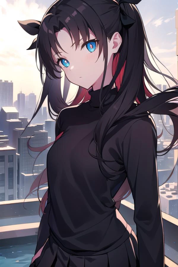 rintohsaka, <lyco:rintohsaka-LYCORIStest:1>, rin tohsaka, aqua eyes, black hair, hair ribbon, long hair, ribbon, sidelocks, two side up,
BREAK black skirt, black thighhighs, long sleeves, miniskirt, pleated skirt, red sweater, skirt, sweater, thighhighs, turtleneck,
BREAK outside, city,
BREAK looking at viewer, BREAK <lora:GoodHands-vanilla:1>, (masterpiece:1.2), best quality, high resolution, unity 8k wallpaper, (illustration:0.8), (beautiful detailed eyes:1.6), extremely detailed face, perfect lighting, extremely detailed CG, (perfect hands, perfect anatomy),