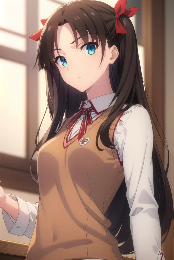 rintohsaka, <lyco:rin tohsaka ubw-lyco-nochekaiser:1>,
rin tohsaka, aqua eyes, (black hair:1.2), hair ribbon, long hair, ribbon, sidelocks, two side up, (parted bangs:1.5),
BREAK (brown sweater vest:1.2), collared shirt, homurahara academy school uniform, neck ribbon, red ribbon, ribbon, school uniform, shirt, sweater vest, white shirt,
BREAK indoors, classroom,
BREAK looking at viewer, (cowboy shot:1.5)
BREAK <lyco:GoodHands-beta2:1>, (masterpiece:1.2), best quality, high resolution, unity 8k wallpaper, (illustration:0.8), (beautiful detailed eyes:1.6), extremely detailed face, perfect lighting, extremely detailed CG, (perfect hands, perfect anatomy),
