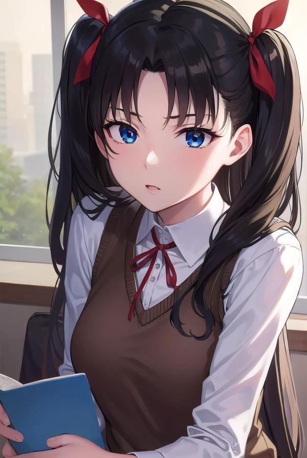 rintohsaka, <lyco:rintohsaka-lyco-nochekaiser:1>,
rin tohsaka, aqua eyes, (black hair:1.5), hair ribbon, long hair, ribbon, sidelocks, two side up,
BREAK (brown sweater vest:1.2), collared shirt, homurahara academy school uniform, neck ribbon, red ribbon, ribbon, school uniform, shirt, sweater vest, white shirt
BREAK indoors, classroom,
BREAK looking at viewer, full body,
BREAK <lyco:GoodHands-beta2:1>, (masterpiece:1.2), best quality, high resolution, unity 8k wallpaper, (illustration:0.8), (beautiful detailed eyes:1.6), extremely detailed face, perfect lighting, extremely detailed CG, (perfect hands, perfect anatomy),