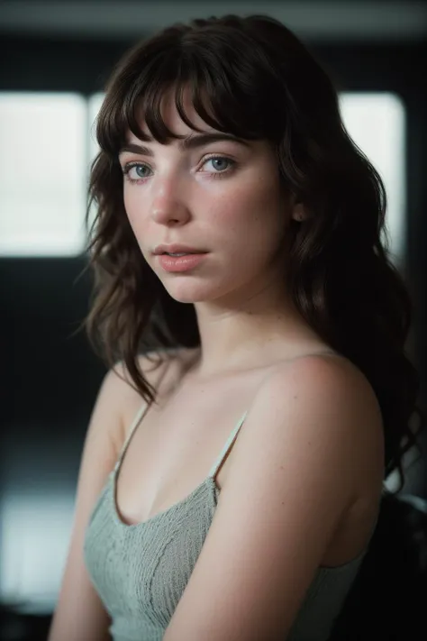 This stunning 100% real photo captures a portrait of a beautiful SydSq1d01 with highly detailed skin and a lifelike texture. The natural lighting accentuates the intricate details, showcasing the visible skin detail and subtle imperfections. Shot with a Nikon D850 film camera and a F1.6 lens, the photo exhibits remarkable color and rich colors, giving it a vivid and cinematic quality. The raw candid cinema style adds a sense of authenticity and emotion to the composition. The symmetrical pose of the girl, with her side view and smirking at the camera, adds an intriguing touch. The photo has a medium quality, maintaining sharp focus and a soft focus in certain areas to enhance the atmosphere. The use of film grain adds a nostalgic analog feel, reminiscent of classic film photography. With its highres resolution, the photo offers intricate detail and a hyperrealistic depiction. Overall, this real photo is a true masterpiece, capturing the essence of the subject with authenticity and artistic vision.
