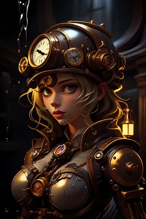 Alafe in leather costume posing for photo、Garter Belt、Steampunk Pin-Up Girl、Steampunk girls、steampunk beautiful anime woman、(highly detailed figure)、Beautiful Goddess of Steampunk、steampunk cyberpunk、Wearing steampunk costumes、Wearing a detailed steampunk dress、Close-up portrait shot、steampunk inventor girl、