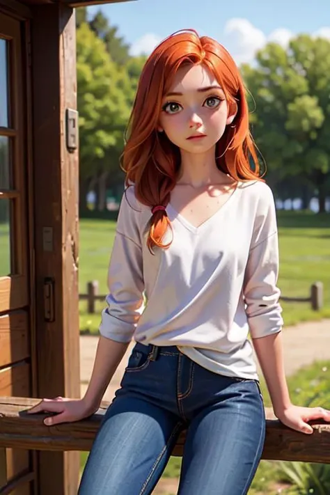 analog photo, a tiny girl, 18yo, (flat chest):0.6, ginger hair, shiny skin, beautiful detailed face, beautiful detailed skin, detailed environment, detailed aquamarine eyes looking at viewer, a girl dressed at jeans sitting in the saddle on a horse, she is looking a little nervous, farm background, sweat:0.7, hyperrealistic,
BREAK,
Porta 160 color, shot on ARRI ALEXA 65, bokeh, sharp focus on subject, shot by Don McCullin, <lora:ReaLora:0.45> <lora:ShinyOiledSkin_v20-LyCORIS:0.2>