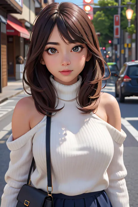 (huge titãTurtleneck knitwearãShoulder Bag)ã(top-quality,âmasterpiece:1.3,è¶
A high resolution,),(ultra-detailliert,Caustics),(Photorealsitic:1.4,RAW shooting,)Ultra-realistic capture,A highly detailed,high-definition16Kfor human skinã Skin texture is naturalããThe skin looks healthy with an even toneã Use natural light and color,One Woman,japanes,,kawaii,A dark-haired,Middle hair,(depth of fieldsãchromatic abberationããWide range of lightingãNatural Shadingã)ã(Hair swaying in the wind:1.2)ãStreets of Tokyo