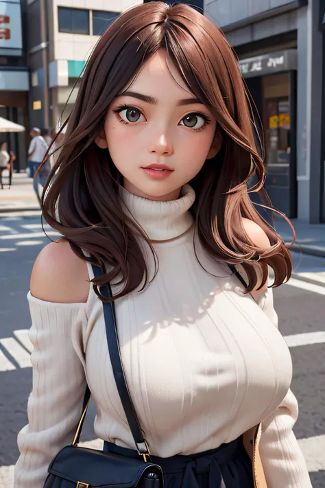 (huge titãTurtleneck knitwearãShoulder Bag)ã(top-quality,âmasterpiece:1.3,è¶
A high resolution,),(ultra-detailliert,Caustics),(Photorealsitic:1.4,RAW shooting,)Ultra-realistic capture,A highly detailed,high-definition16Kfor human skinã Skin texture is naturalããThe skin looks healthy with an even toneã Use natural light and color,One Woman,japanes,,kawaii,A dark-haired,Middle hair,(depth of fieldsãchromatic abberationããWide range of lightingãNatural Shadingã)ã(Hair swaying in the wind:1.2)ãStreets of Tokyo