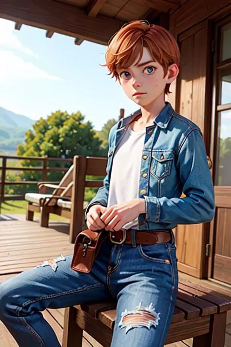 analog photo, a boy, 18yo, (flat chest):0.6, ginger hair, shiny skin, beautiful detailed face, beautiful detailed skin, detailed environment, detailed aquamarine eyes looking at viewer, a boy dressed at jeans sitting in the saddle on a horse, he is looking a little nervous, farm background, sweat:0.7, hyperrealistic,
BREAK,
Porta 160 color, shot on ARRI ALEXA 65, bokeh, sharp focus on subject, shot by Don McCullin, <lora:ReaLora:0.45> <lora:ShinyOiledSkin_v20-LyCORIS:0.2>