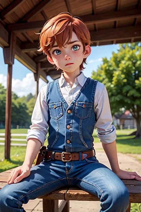 analog photo, a boy, 18yo, (flat chest):0.6, ginger hair, shiny skin, beautiful detailed face, beautiful detailed skin, detailed environment, detailed aquamarine eyes looking at viewer, a boy dressed at jeans sitting in the saddle on a horse, he is looking a little nervous, farm background, sweat:0.7, hyperrealistic,
BREAK,
Porta 160 color, shot on ARRI ALEXA 65, bokeh, sharp focus on subject, shot by Don McCullin, <lora:ReaLora:0.45> <lora:ShinyOiledSkin_v20-LyCORIS:0.2>